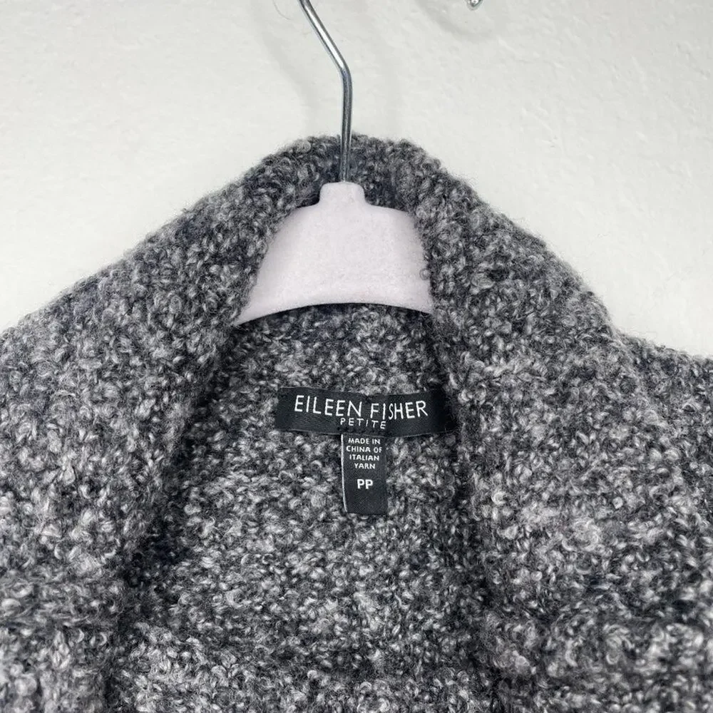 Eileen Fisher Cowl Neck Boucle Long Sleeve Pebble Grey Knit Sweater XS Petite
